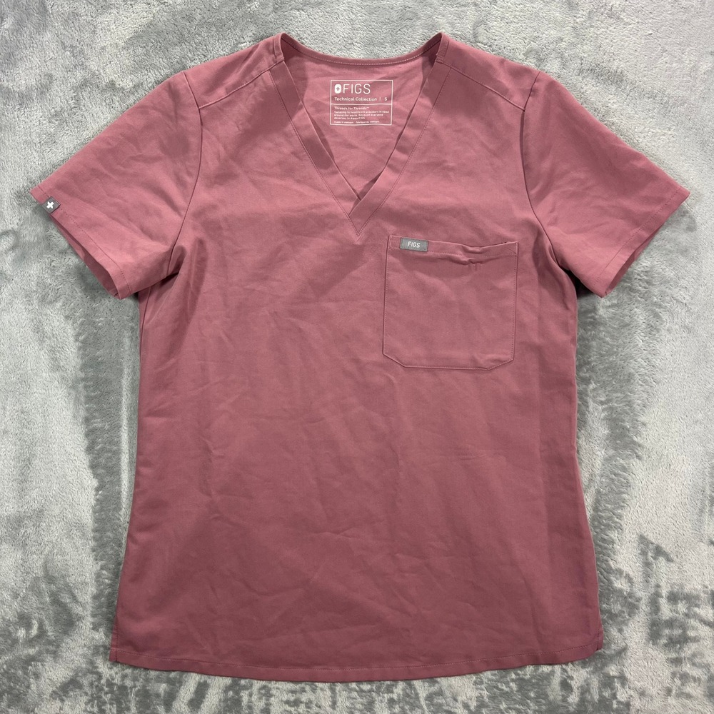 FIGS Catarina One Pocket Scrub Top Womens Small Mauve Pink V-Neck FW1000 Medical